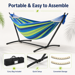 <span class=keywords><strong>Hamaca</strong></span> de Algodón Resistente para Exteriores con Soporte de Acero Independiente de 260 cm, Portátil para Patio, Jardín y Relajación en el Patio Trasero - Product Image 5