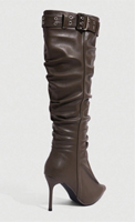 Bottes hautes marron en similicuir pour femme, personnalisables, à bout pointu, talon aiguille, avec boucle et fermeture éclair latérale