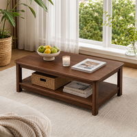 Table basse moderne en bois, table à café à deux niveaux avec rangement ouvert pour salon