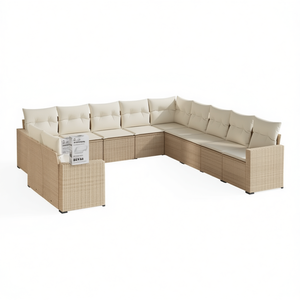 Ensemble de canapés de jardin en rotin beige, 10 places, structure en acier, mobilier d'extérieur, style contemporain, ensemble de jardin durable - Product Image 1