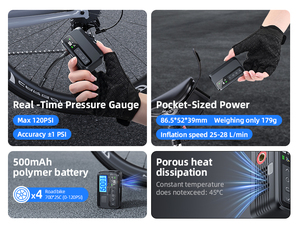 Gonfleur de pneus MINI sans balais Pompe à pneus de <span class=keywords><strong>vélo</strong></span> portable 120 PSI Pompe à air pour <span class=keywords><strong>vélo</strong></span> Gonflage super rapide 500mAh - Product Image 6