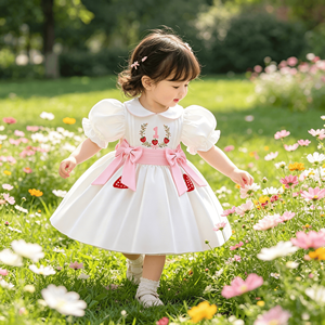<span class=keywords><strong>Vestido</strong></span> <span class=keywords><strong>de</strong></span> Primer Cumpleaños para Bebé Niña, Bordado <span class=keywords><strong>de</strong></span> Fresas, Manga Abullonada, <span class=keywords><strong>Vestido</strong></span> Casual para Bautizo o Fiesta - Product Image 1