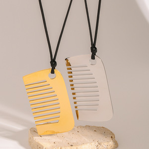 Stainless Steel Comb Pendant <b>Necklace</b> Gold <b>Silver</b> Color Minimalist Design Fashion Jewelry <b>For</b> Women <b>Men</b> Unisex Accessory - Product Image 4