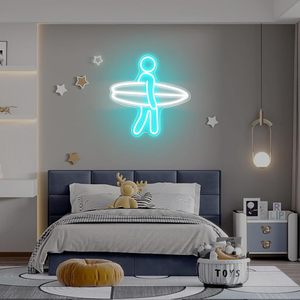 Enseigne au néon surfeur surf lumière LED décoration murale LED lumière de sport alimenté luminosité réglable interrupteur chambre décor cadeaux adolescents enfants - Product Image 6