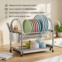 Égouttoir à vaisselle double niveau en acier inoxydable argenté, étanche, écologique, design moderne, sur pied, support de rangement multifonctionnel