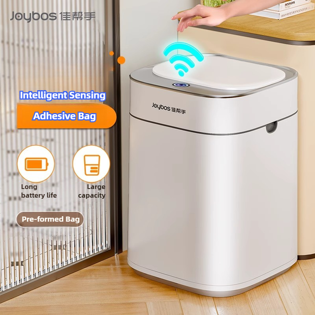 JOYBOS  14L Smart Bathroom Trash Can Automatic Bagging Smart Sensor Garbage Electric Touchless Square Automatic Bin Smart Home