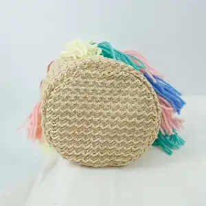 Cesta de armazenamento decorativa para mesa pequena Macrame tecido à mão com borla ornamento decorativo para casa