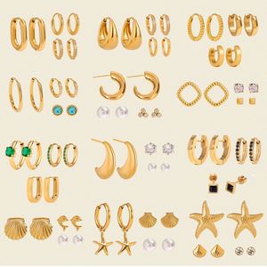 जिडिंग महिलाओं के तीन जोड़े स्टेनलेस स्टील जिरकोन हूप इयररिंग्स इलेक्ट्रोप्लेटेड एक-कार्ड स्टड संयोजन वरिष्ठ अर्थ आला आला - Product Image 1