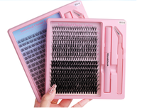 Kit de cils synthétiques semi-faits à la main en segments de 9-12 mm, personnalisable, pour commande en gros, avec boîte DIY, marque privée, hybride léger