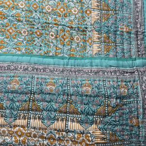 Juego de cama de gasa de algodón orgánico con estampado de calidad de algodón puro, edredón hecho a mano Reversible Razai HandBlock, edredón cálido de retazos impreso - Product Image 1