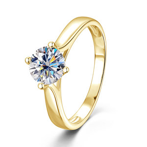 Anillos de moissanita de corte redondo de 1 quilate con certificado VVS1 D GRA, joyería clásica solitaria de cobre con relleno de oro de 14 quilates para uso en la oficina, para mujeres. - Product Image 6