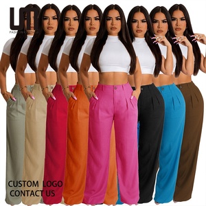 Liu Ming moda all'ingrosso da donna pantaloni dritti larghi larghi in <span class=keywords><strong>lino</strong></span> di cotone Casual vita alta - Product Image 1