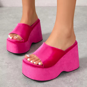 Mode à talons épais femmes <span class=keywords><strong>en</strong></span> forme de coin pantoufles à bout ouvert semelle <span class=keywords><strong>éponge</strong></span> pantoufles pour femmes - Product Image 1