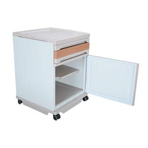 طاولة بجانب السرير طبية عالية الجودة ABS + مقاومة للماء بجانب خزانة مستشفى مع 4 عجلات صامتة بمساحة فولاذية - Product Image 5