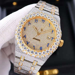 2025 classique affaires or acier ceinture mécanique montre pour hommes or plein diamant hommes montre chiffres arabes diamant montre - Product Image 1