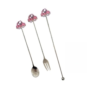 Nuevo Juego de Cuchara y Tenedor de Acero Inoxidable con Diseño de Gato y Conejo de Dibujos Animados, Agitador de Café, Agitadores de Bebidas Reutilizables, <span class=keywords><strong>Vajilla</strong></span> - Product Image 2