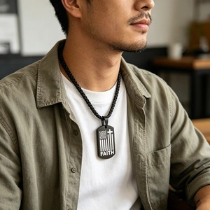 Collier pendentif croix drapeau américain Faith pour homme en acier inoxydable, chaîne maille gourmette, bijou religieux patriotique chrétien, cadeau - Product Image 6