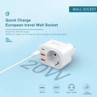 Wontravel PD 20W Alman Schuko Tip C Duvar Avrupa Priz Uzatıcısı Elektrik Priz Adaptörü