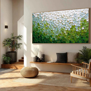 Textured Abstract Green White Impasto Landscape <b>Painting</b> Canvas Art With <b>Frame</b> Contemporary Wall Decor Indoor Use - Product Image 6