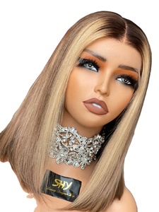 SHY Most Popular <b>Lace</b> Front Wig Glueless 100% Virgin Human Hair Short BOB Wig Blonde Color Middle Part for <b>White</b> Women - Product Image 2