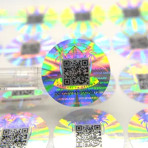 Die cut kode qr label hologram, mewah pengiriman antiair gores label vinil logo nomor lembar kode gulungan