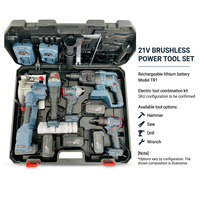 Ensemble d'outils électriques sans fil 21V, perceuse électrique sans balais, batterie lithium rechargeable, clé à chocs, scie, marteau