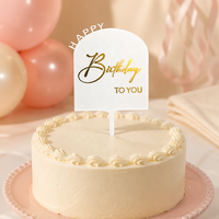 Décoration de gâteau en acrylique Joyeux Anniversaire, personnalisée avec estampage doré, pour fournitures de fête d'anniversaire, vente en gros, qualité alimentaire