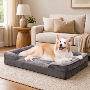 Custom Logo Factory Washable Grey Rectangle Plush <b>Calming</b> <b>Dog</b> <b>Bed</b> with High Sides Orthopedic Support for Medium Pets Furniture - Product Image 1