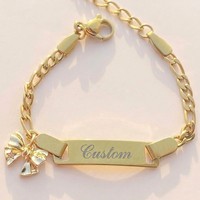 Pulsera con Nombre Personalizado, Joyería para Bebé, Acero Inoxidable Chapado en Oro, Grabado con Nombre, Pulsera con Dije de Mariposa para Bebé