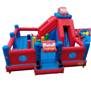 Château gonflable à thème de voiture commerciale avec toboggan, château gonflable avec matériau en PVC de 0,55 mm, capacité de 600 kg, souffleur - Product Image 1