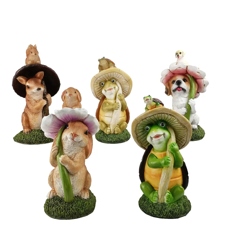 Un Set di 4 pezzi animali da giardino coniglio scoiattolo tartaruga e cane figurine luci solari Decor Outdoor