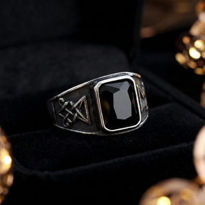 316 Stainless Steel Viking Valknut <b>Ring</b> <b>Men</b> Black Onyx Inlay Natural Antique Silver-Tone Bold Dark Rebellious Biker Punk Daily - Product Image 1