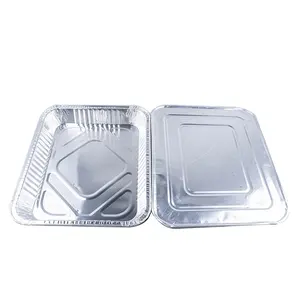 Halve Grootte Oven Veilig Ondiep Wegwerp Milieu Bakvormen 9 "X 13" Catering Aluminiumfolie Voedselcontainer Met Deksel