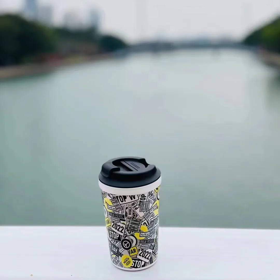 Taza de café con temática de la paz, tazas de agua de viaje, disfraz de taza de café, nuevo diseño, 2022