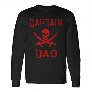 T-shirt à manches longues Captain Dad Red Pirate Skull pour les pères, tenue de navigation - Product Image 2