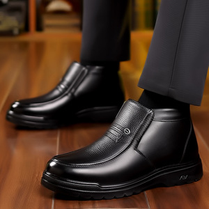 Men Ankle Boots <b>Round</b> <b>Toe</b> Flat <b>Heel</b> Plush Lining Rubber Outsole Waterproof Anti Slip Insulative Classic Style Solid Color - Product Image 2