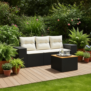 Cream White And Black Garden <b>Sofa</b> Set <b>Rattan</b> Outdoor Furniture 3 Seater Contemporary Design - Product Image 2