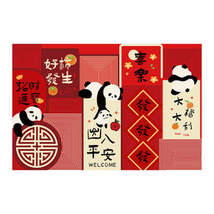 Alfombra de Entrada Rectangular de Felpa Belga con Diseño de Panda Rojo y Gato de la Suerte - Product Image 4