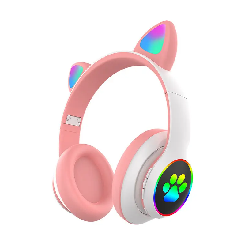 Explosive stn28 cat ears rgb light emitting wireless Bluetooth headset with a folding long life game music earphones girl gift