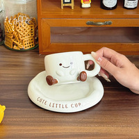 Mug en céramique mignon pour filles, tasse à café esthétique avec plateau, design de dessin animé, cadeau d'anniversaire parfait avec boîte cadeau pour offrir