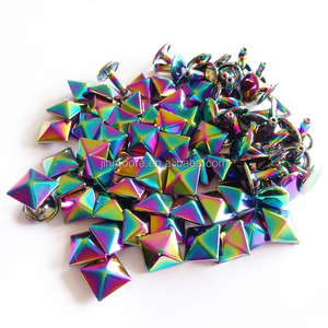 Kim loại cầu vồng <span class=keywords><strong>Spike</strong></span> đinh tán 12mm kim tự tháp nhanh chóng đinh tán nailhead đinh tán đồng Punk vuông gai cho túi ví quần áo - Product Image 6