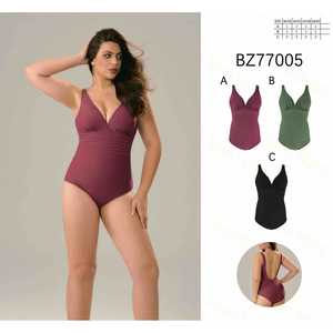 Costume da bagno intero da donna taglie forti con scollo a V, arricciato, controllo pancia, senza schienale, per l'estate, all'ingrosso, nuovo BZ77005 - Product Image 1
