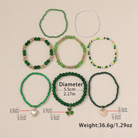 Ensemble de bracelets fantaisie en verre soufflé multicouche vert pour la Saint-Patrick, avec perles et trèfles