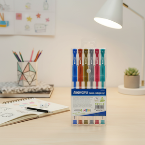 Mengfu M-0166 6 pezzi confortevole scrittura PVC Gel perla penne rosa blu viola verde colori inchiostro con impugnatura triangolare - Product Image 3