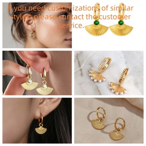 Pendientes Colgantes en Forma <span class=keywords><strong>de</strong></span> Abanico, Chapados en <span class=keywords><strong>Oro</strong></span> <span class=keywords><strong>de</strong></span> 18K, Bonitos y Modernos, <span class=keywords><strong>de</strong></span> Acero Inoxidable, para Mujer, Accesorios <span class=keywords><strong>de</strong></span> Regalo - Product Image 6