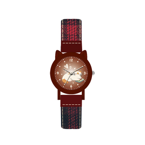 Montre mignonne de dessin animé Virtue 2026 pour enfants et filles, cadran Meow, bracelet en tissu à carreaux marron, montre-bracelet décontractée Kawaii pour les <span class=keywords><strong>amoureux</strong></span> des chats - Product Image 4