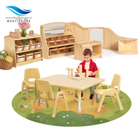 Ensemble table et chaises en bois Montessori pour école maternelle, armoire de rangement, étagère à jouets pour l'apprentissage précoce, salle de bain junior, chambre à coucher