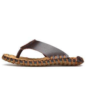 Infradito in Pelle Casual con Logo Personalizzato, Ciabatte da Spiaggia Artigianali per Uomo, <span class=keywords><strong>Sandali</strong></span> <span class=keywords><strong>Marroni</strong></span> - Product Image 1