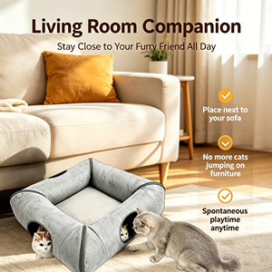 Cama para gatos 4 en 1, cama cuadrada para mascotas con escondite para gatos de interior, resistente a los arañazos, con funda extraíble y lavable - Product Image 4