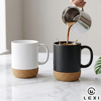 Mug en céramique noir et blanc de style nordique avec base en liège, poignée anti-brûlure, compatible micro-ondes, vaisselle quotidienne, ensemble cadeau, vente en gros